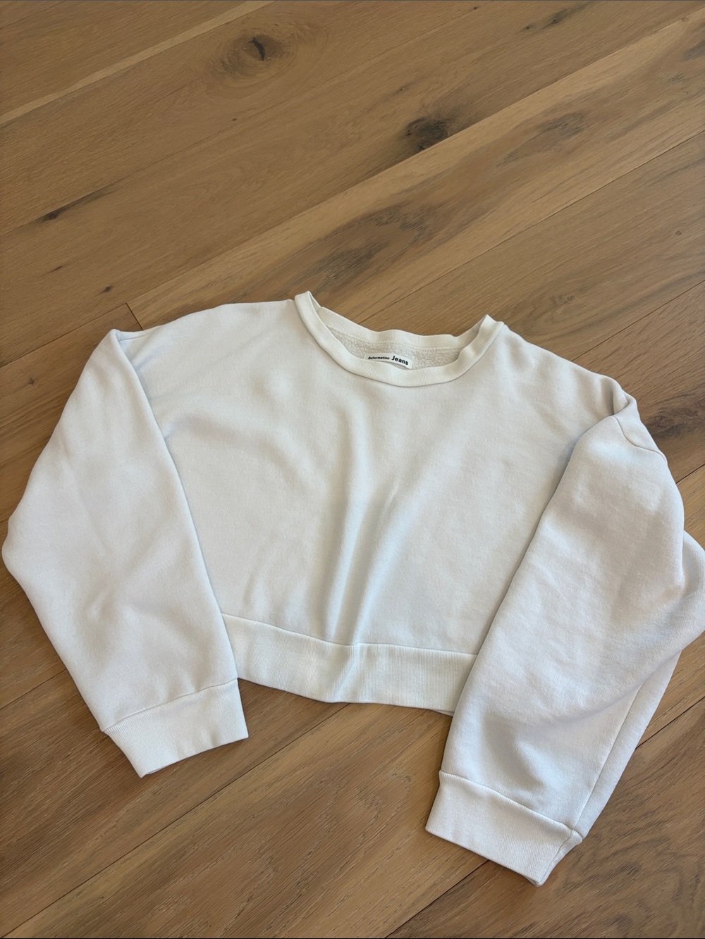Reformation White Cropped Crewneck Sweatshirt